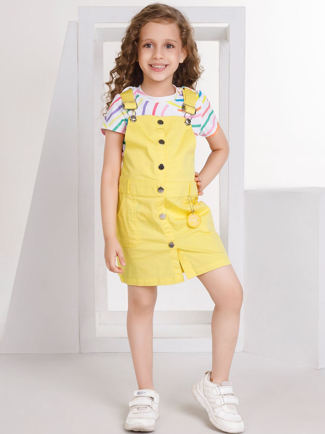 

Peppermint Girls Abstract Printed Dungarees With Top, Yellow