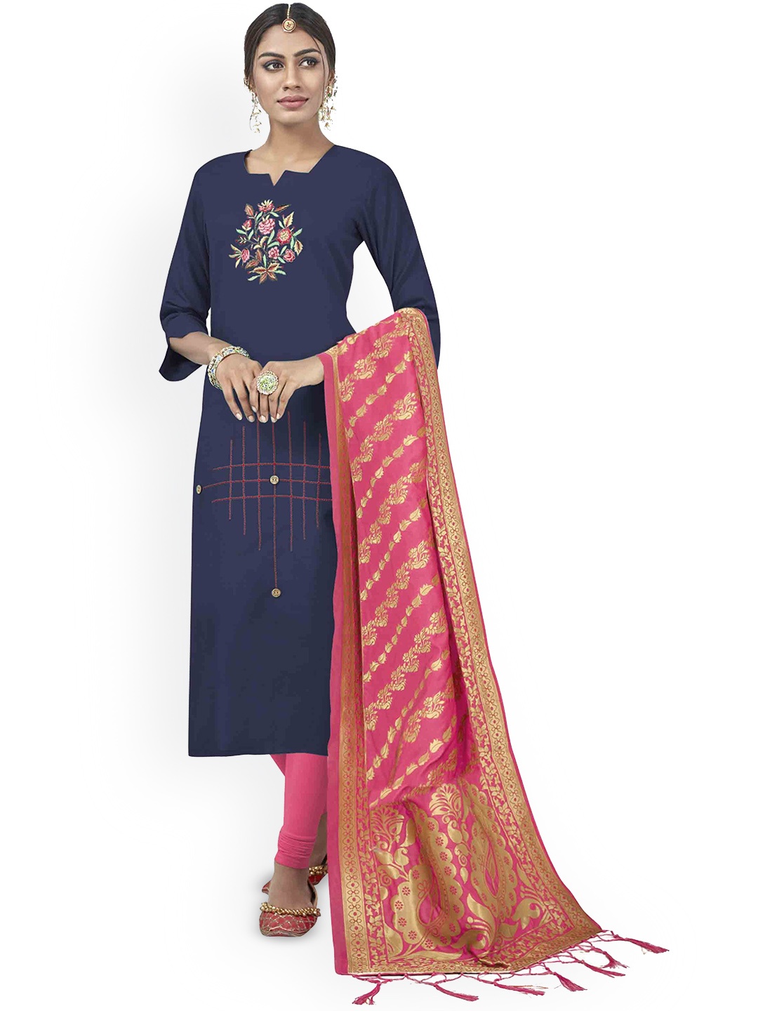 

Maroosh Floral Embroidered Unstitched Dress Material, Blue