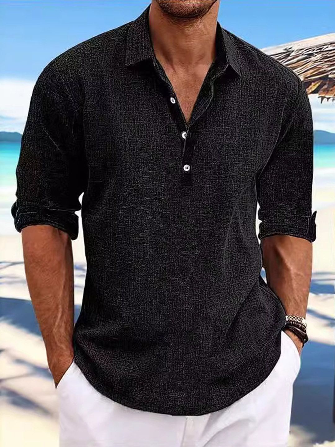 

StyleCast Men Spread Collar Solid Cotton Casual Shirt, Black