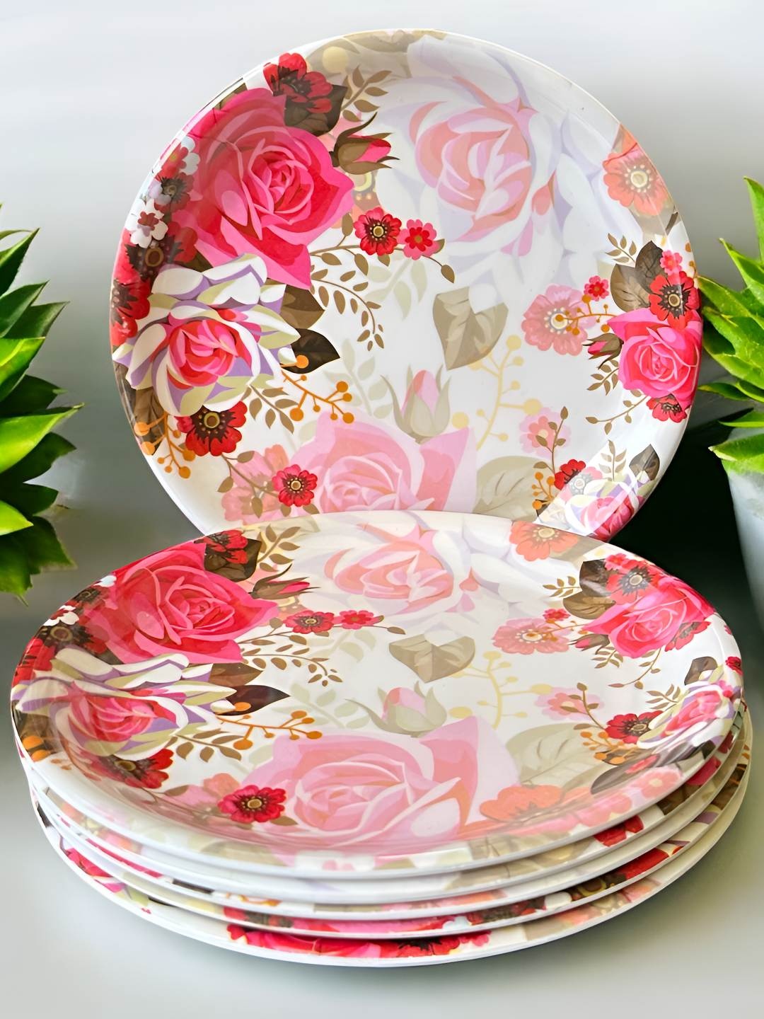 

Gallery99 Pink & White 6 Pieces Floral Printed Melamine Plates
