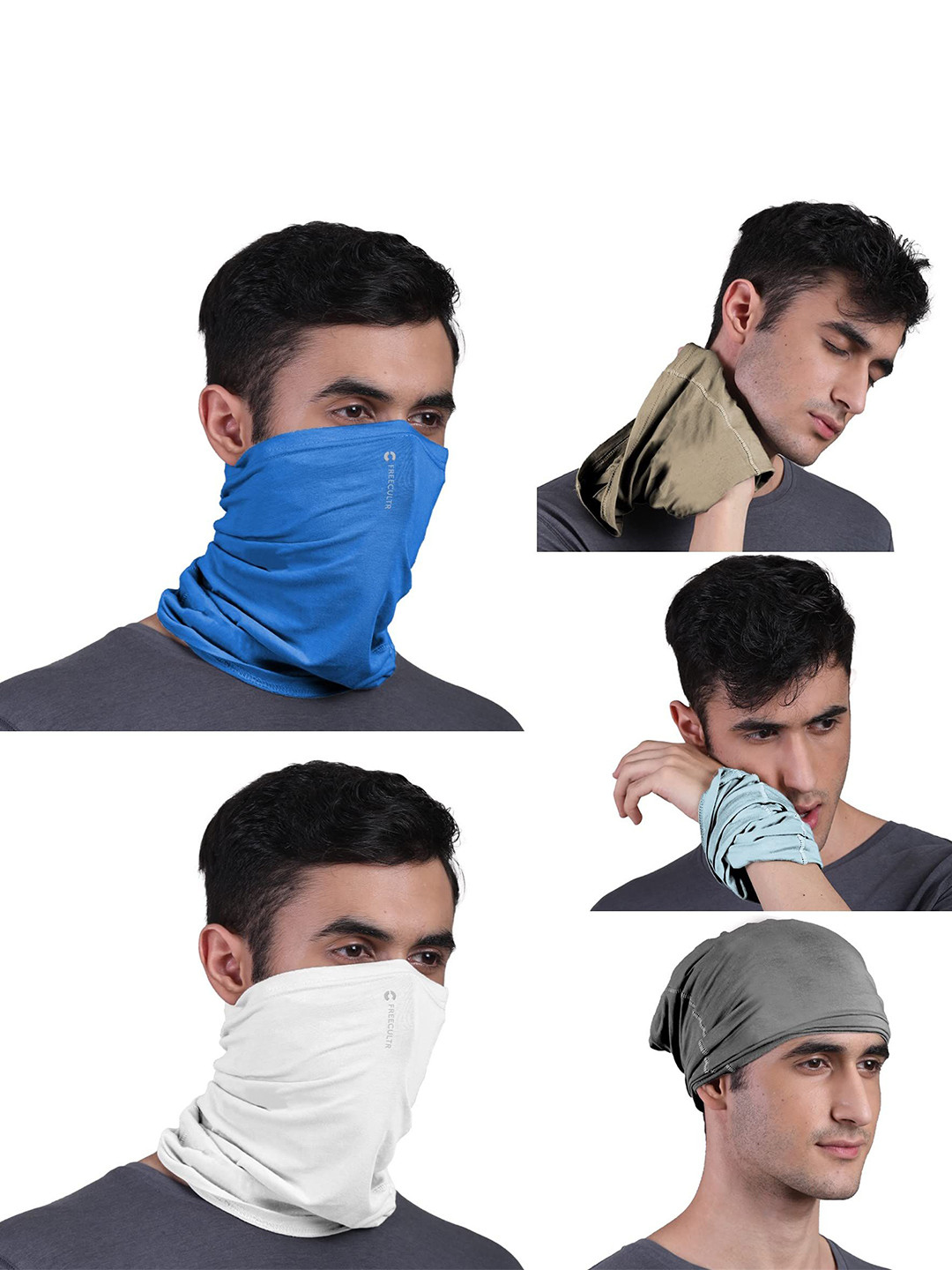 

FREECULTR Pack Of 5 Unisex Bandana Headband, Blue