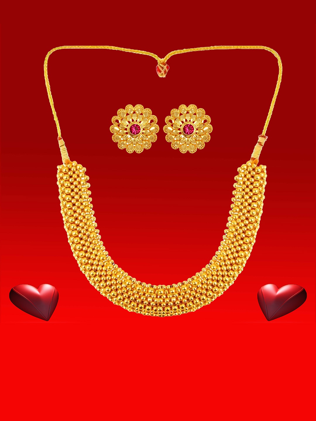 

Heer Collection Gold-Plated Stones-Studded Necklace and Earrings