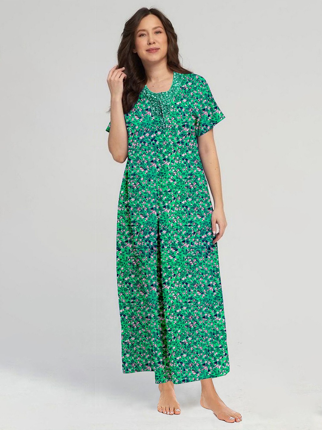 

CAMISON Women Printed Maxi Nightdress, Green