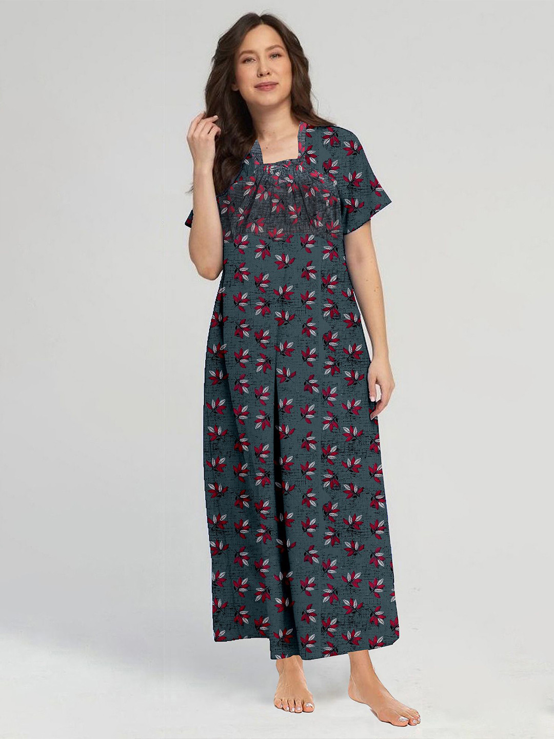 

CAMISON Printed Pure Cotton Maxi Nightdress, Grey