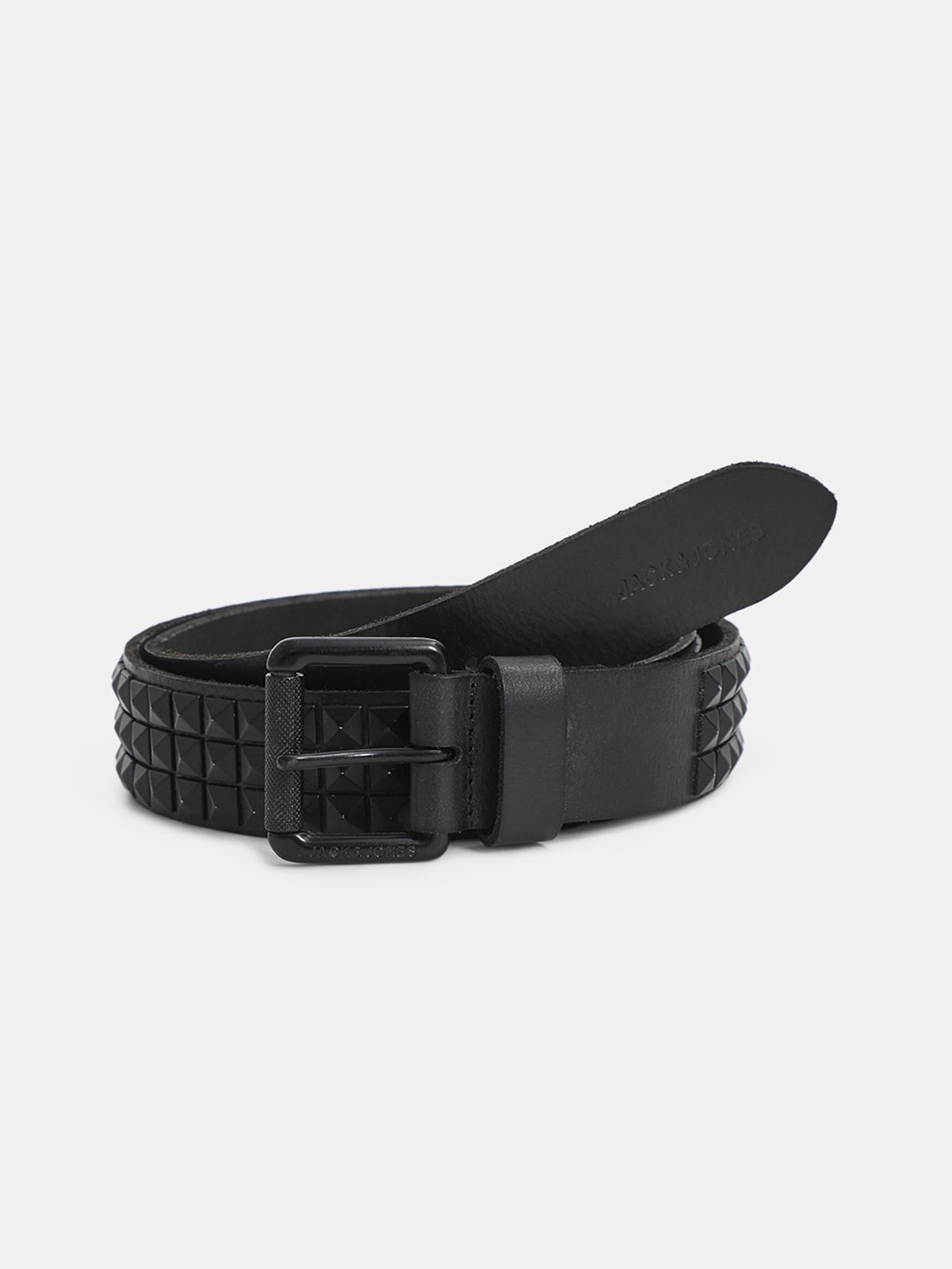 

Jack & Jones Men Embellished Leather Belt, Black