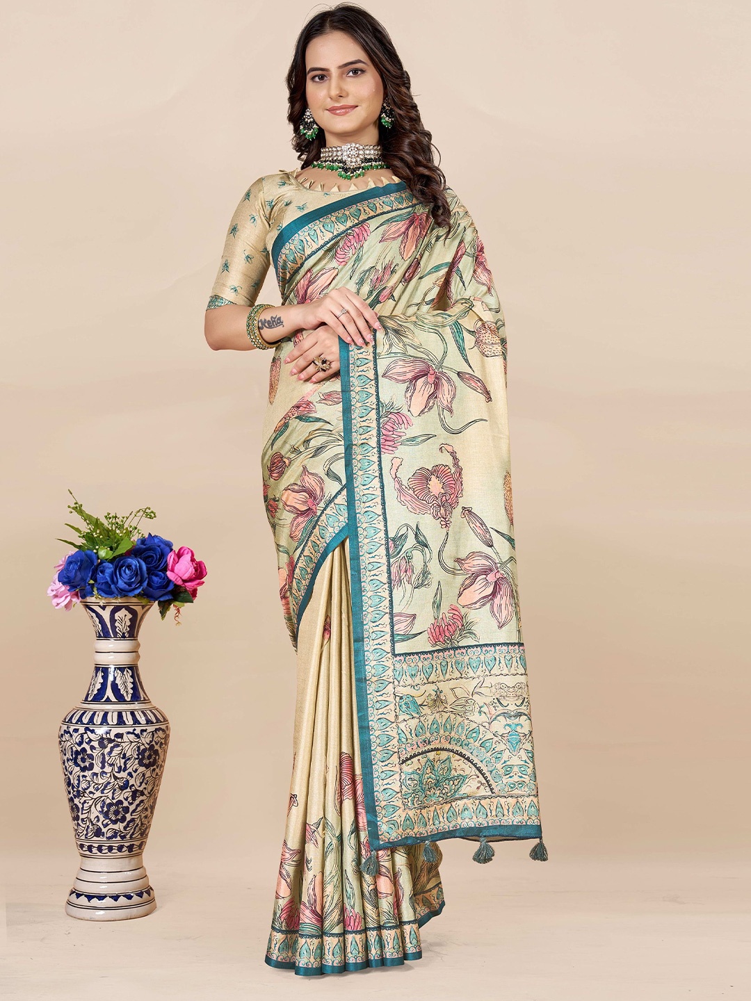 

ETHNIC TODAY Abstract Printed Saree, Blue