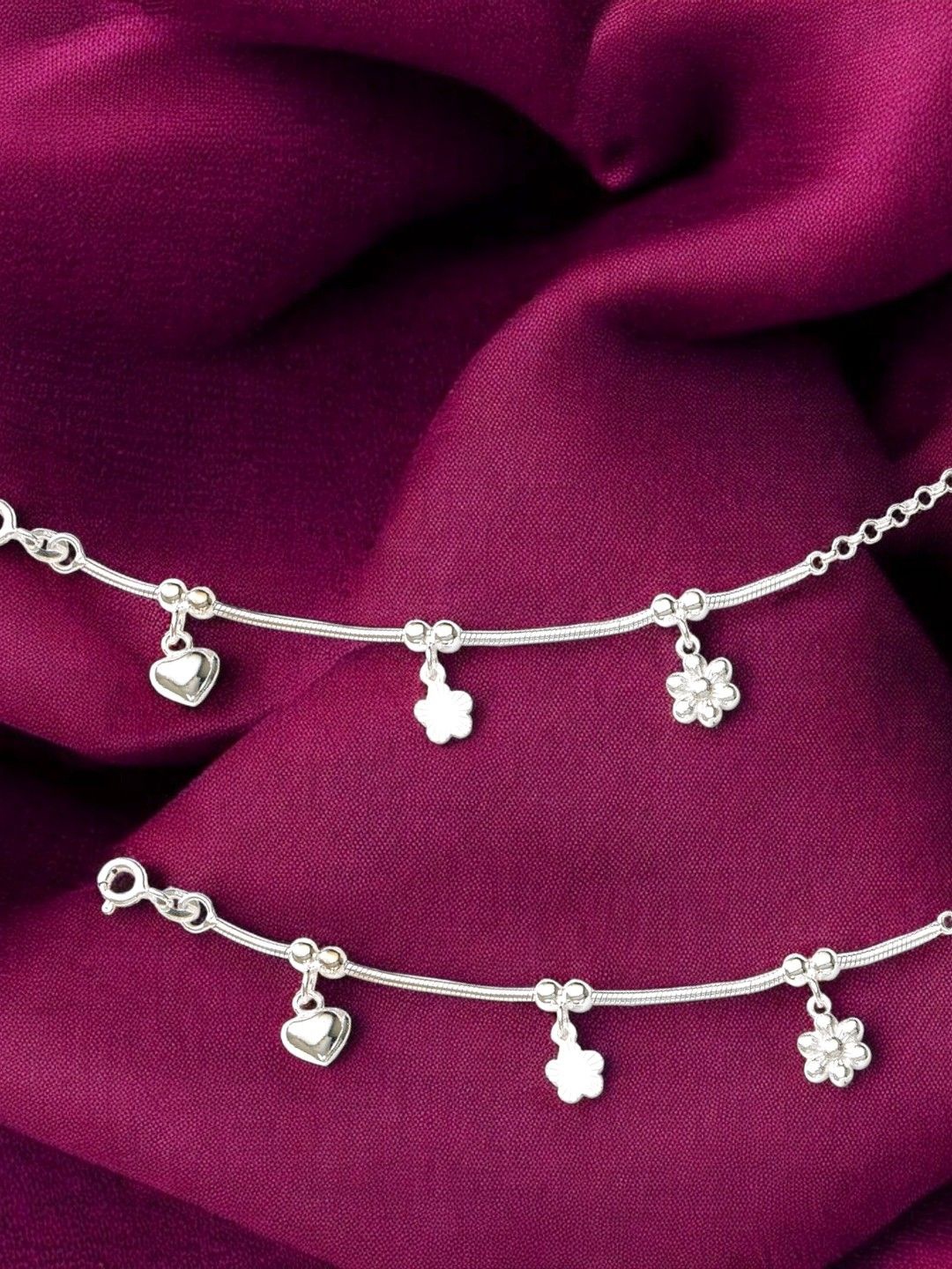 

Taraash Set Of 2 925 Sterling Silver Beaded Anklet