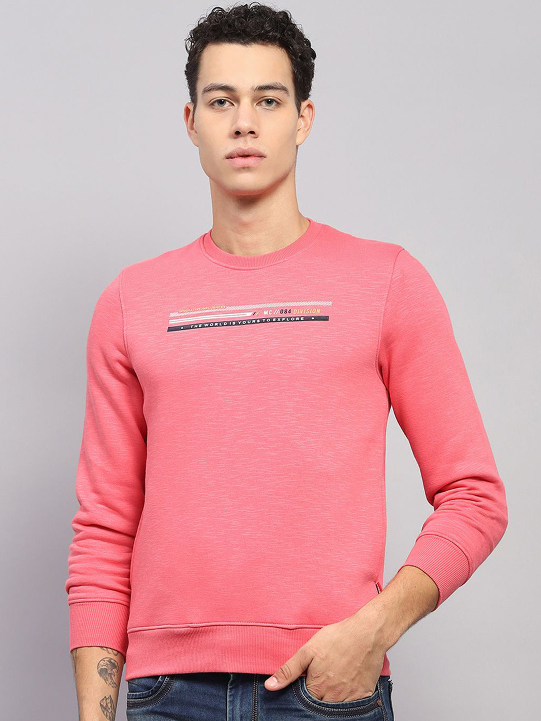 

Monte Carlo Men Cotton Printed Round Neck Full Sleeve Sweatshirt, Pink