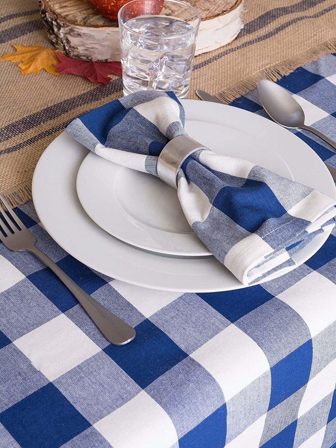 

Lushomes Pack Of 6 Checked Cotton Table Napkins, Blue