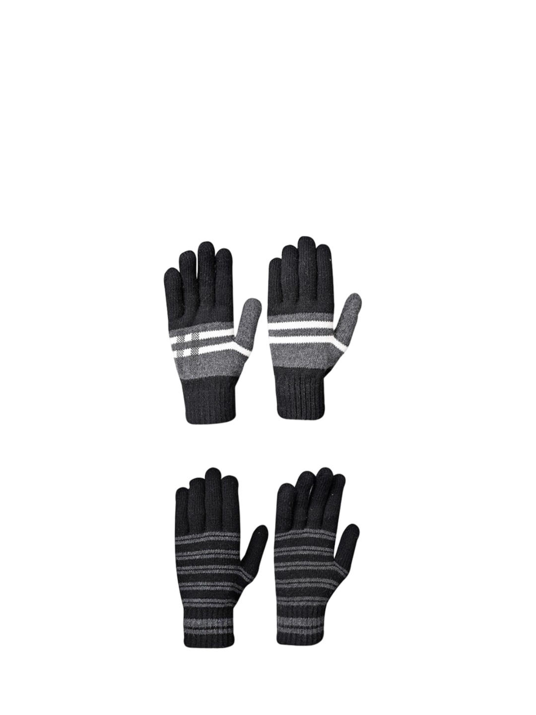 

LOOM LEGACY Men Striped Acrylic Winter Gloves, Black