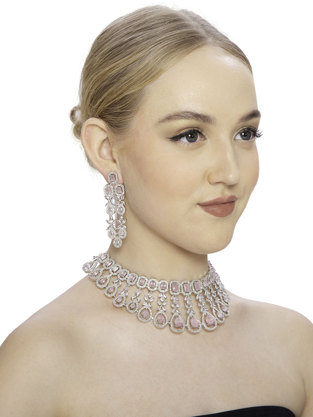 

Ladymania Silver-Plated AD-Studded Necklace and Earrings