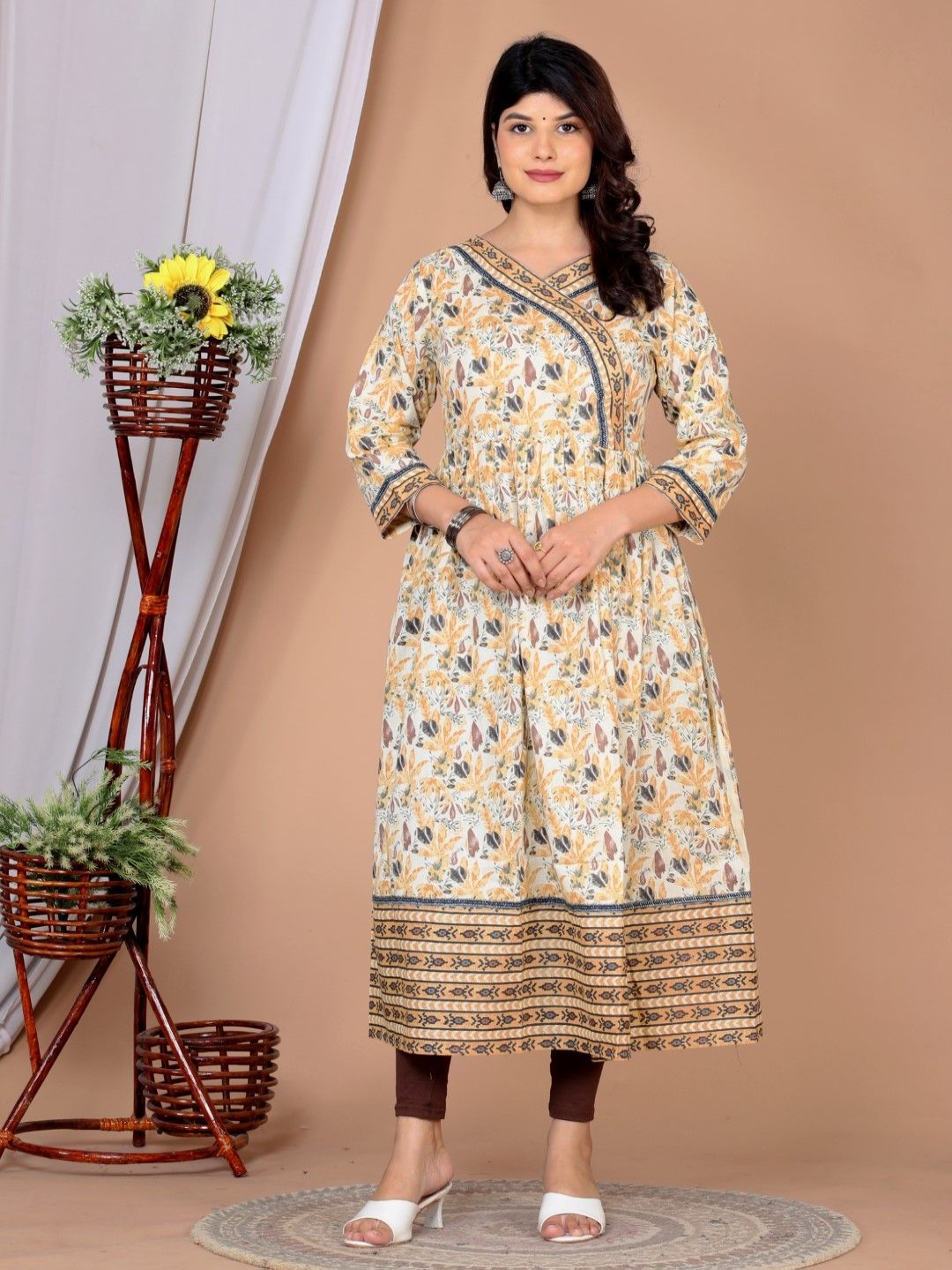 

ANTU KURTIES Women Floral Printed Fit & Flare Maxi Dress, Beige