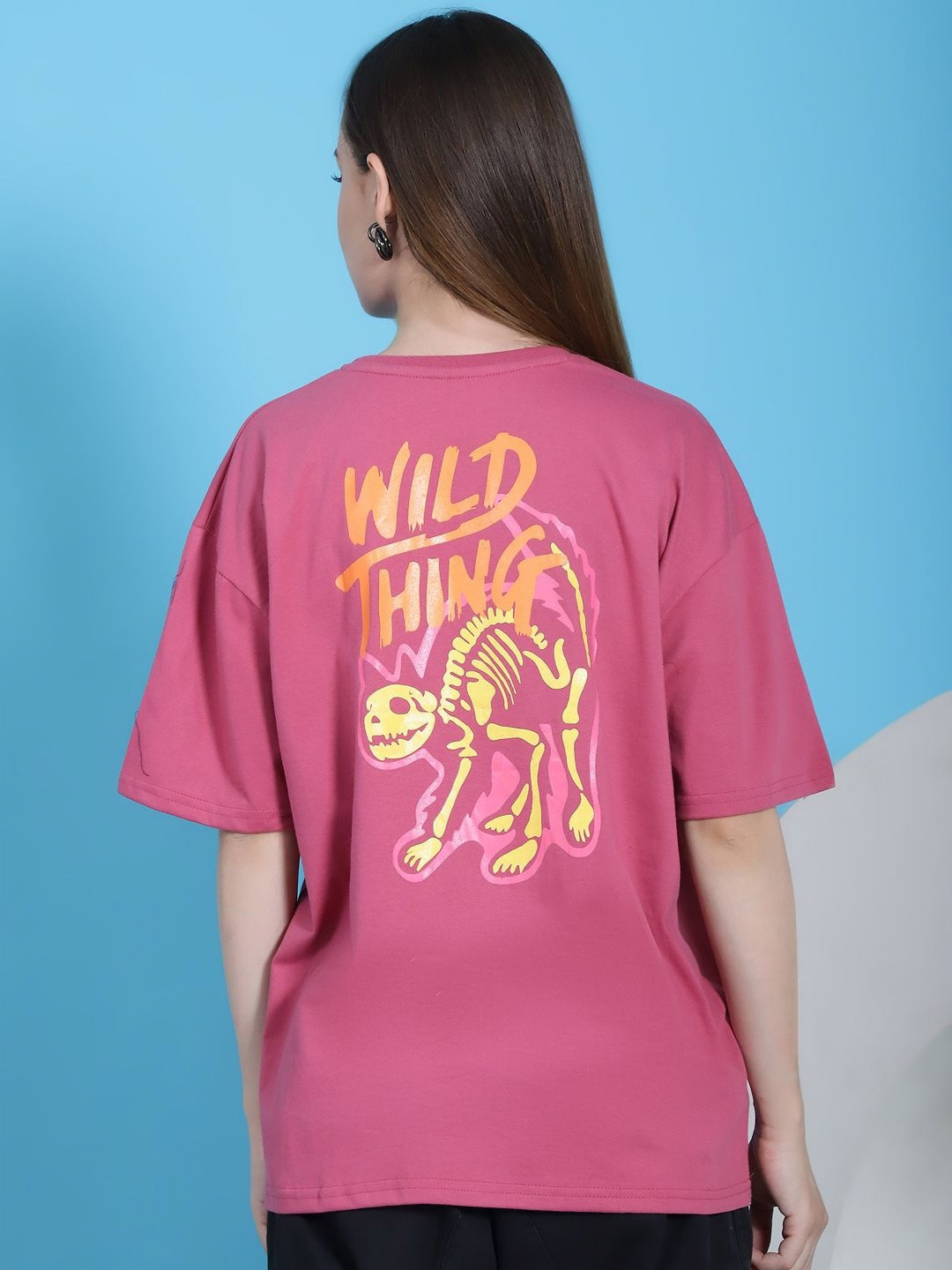 

Metronaut Women Graphic Printed Round Neck Cotton Oversized T-shirt, Mauve