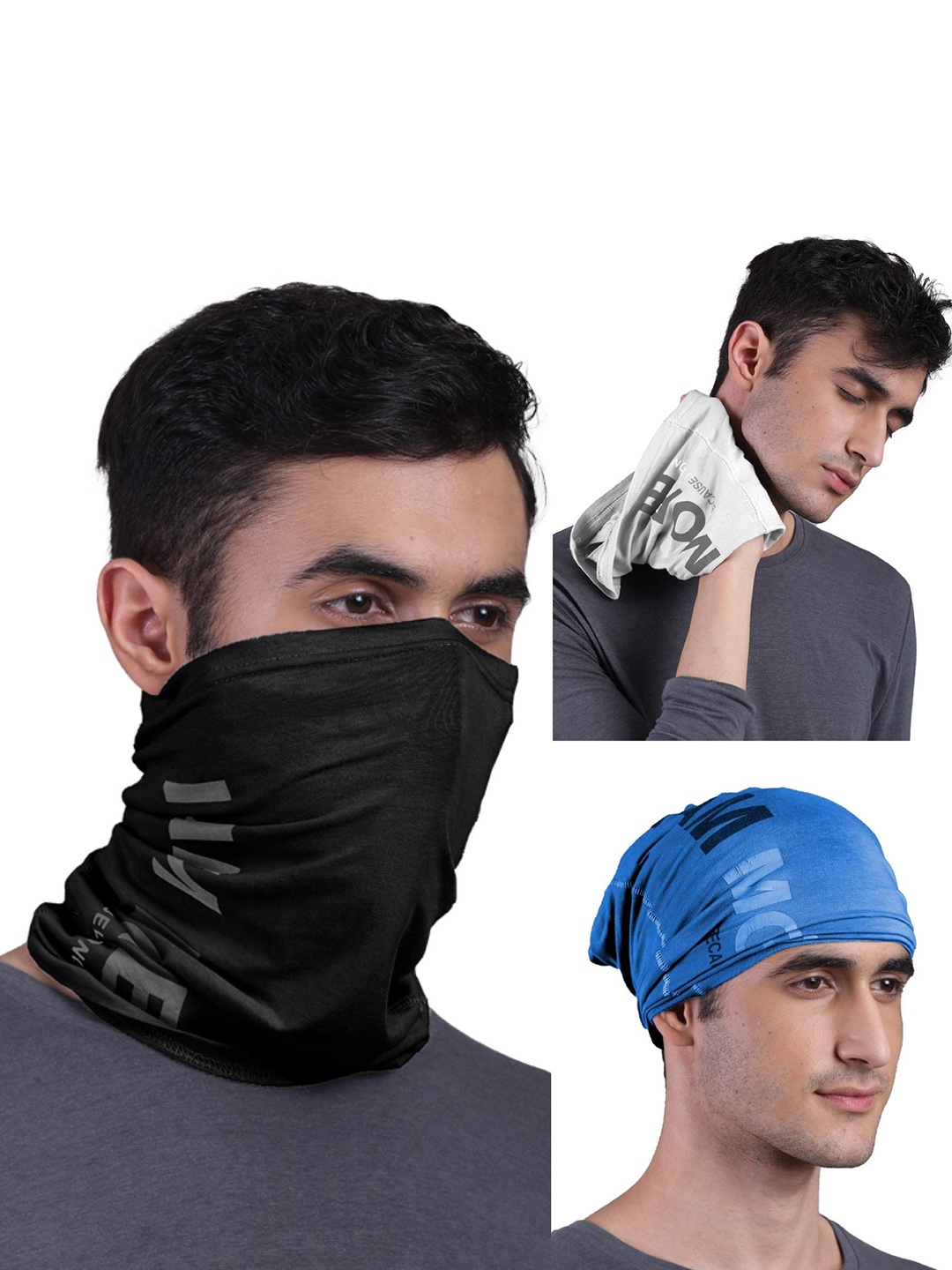 

FREECULTR Unisex Pack Of 3 Printed Anti Microbial Multipurpose Bandana Headband, White
