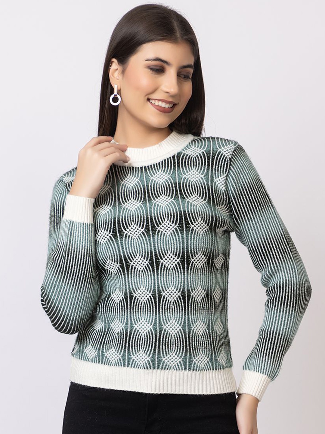 

GFO Women Self Design Woollen Pullover, Blue