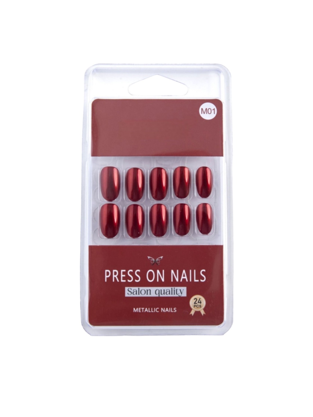 

RANORE 24 Pcs Metallic Press-On Nails - M01, Red