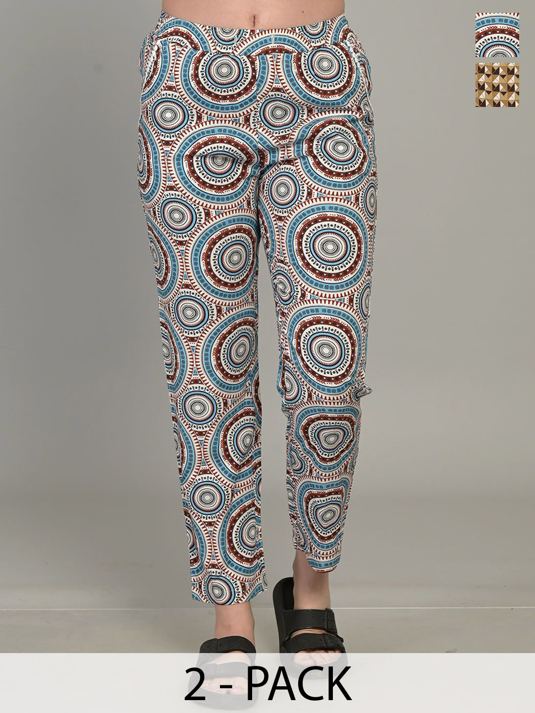 

MAYSIXTY Pack Of 2 Printed Mid-Rise Lounge Pants, Blue