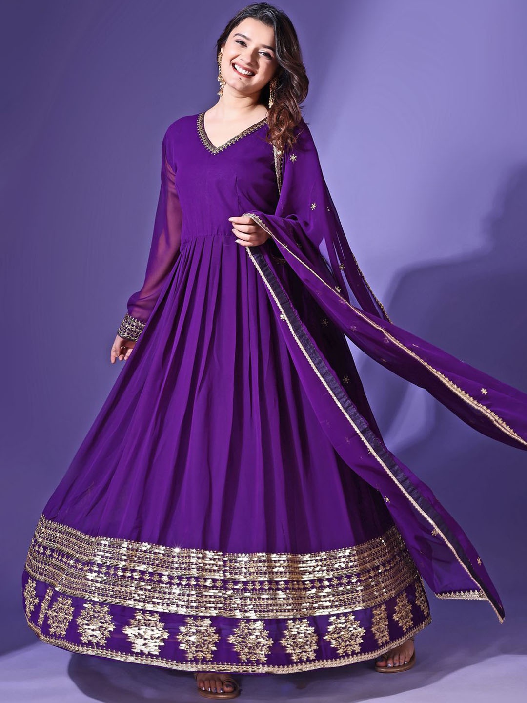 

KALINI Women Ethnic Motifs Embroidered Regular Sequinned Kurta with Pyjamas & With Dupatta, Purple