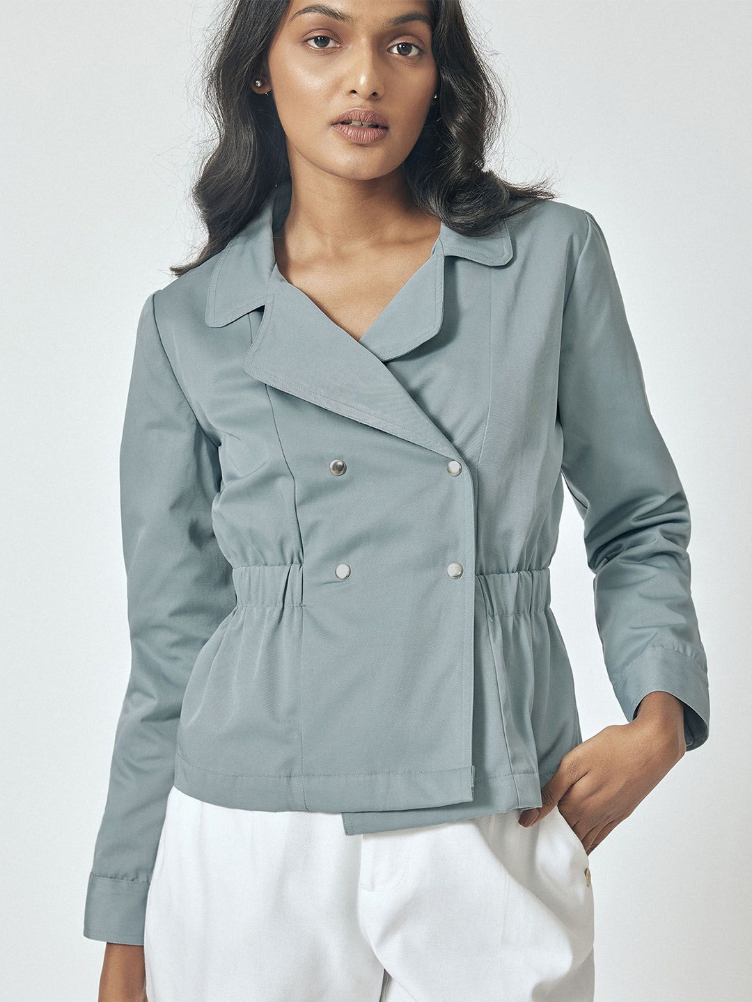 

The Label Life Women Lapel Collar Solid Casual Tailored Jacket, Grey