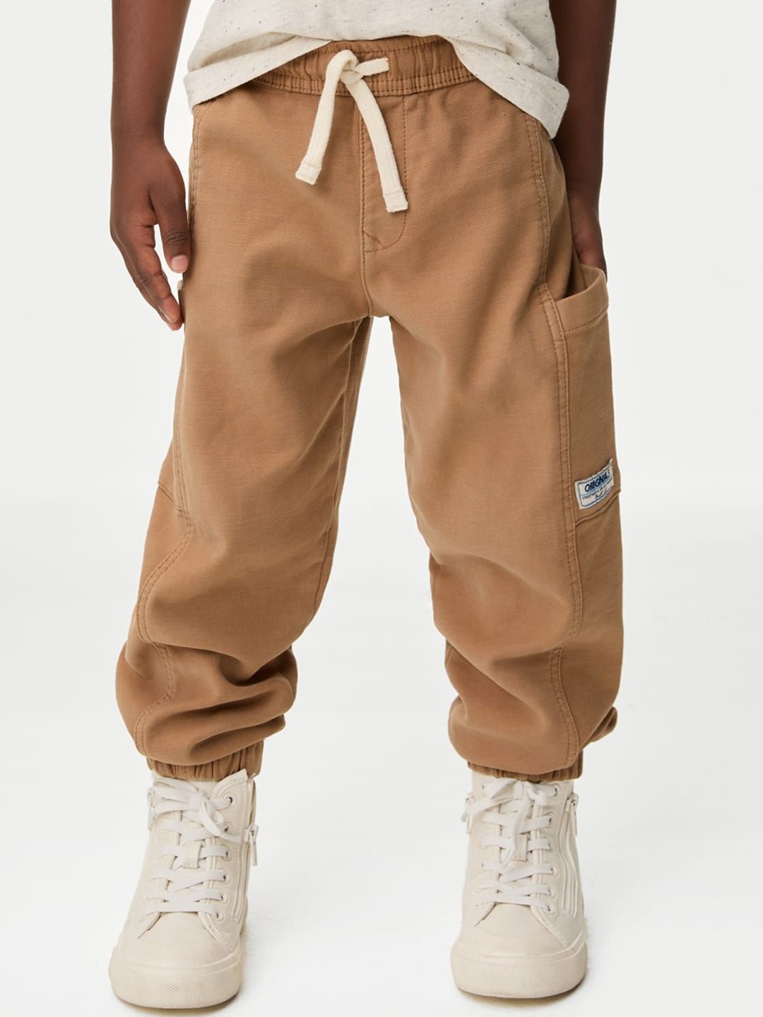 

Marks & Spencer Boys High-Rise Cotton Cargo Style Joggers, Beige