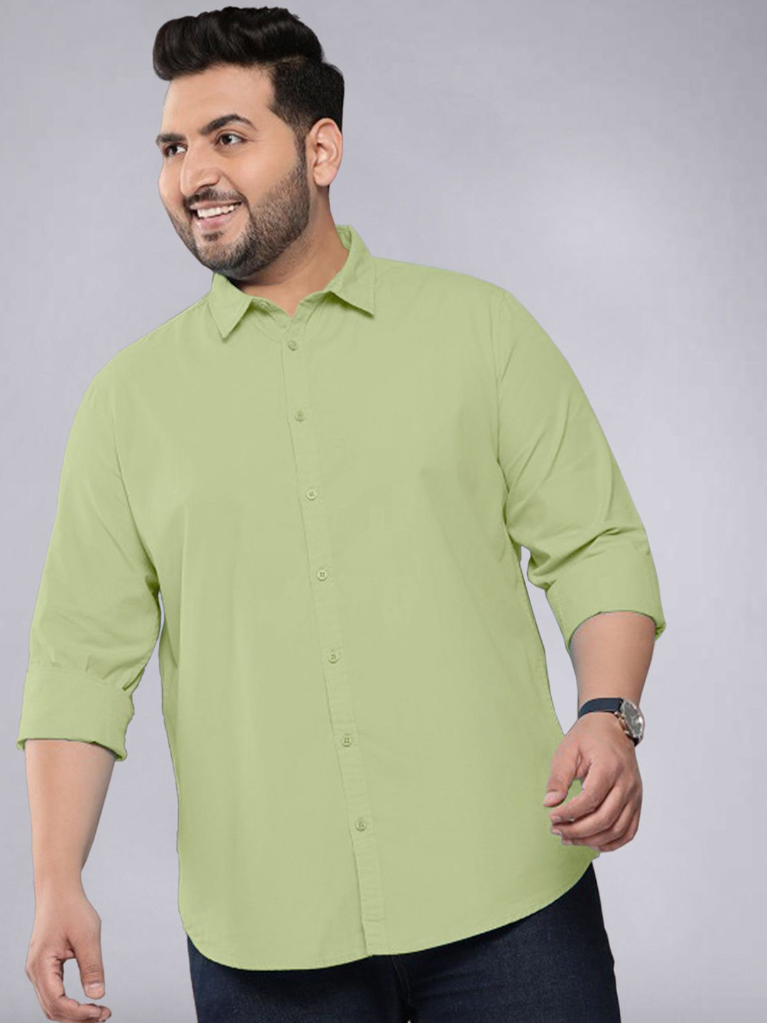 

ADWYN PETER Men Classic Spread Collar Solid Cotton Casual Shirt, Green