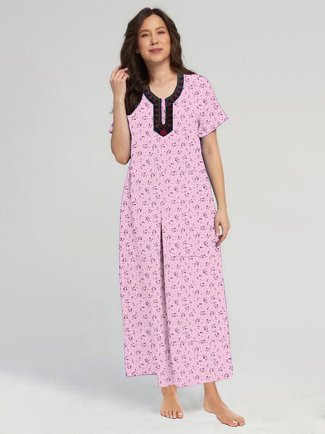 

CAMISON Women Printed Maxi Nightdress, Pink