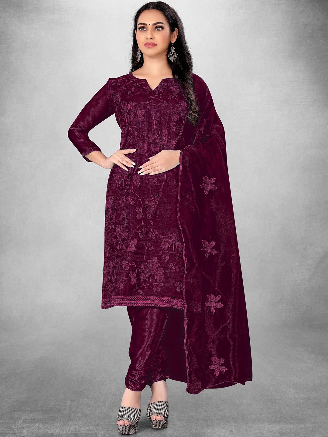 

Maroosh Ethnic Motifs Embroidered Organza Unstitched Dress Material, Magenta