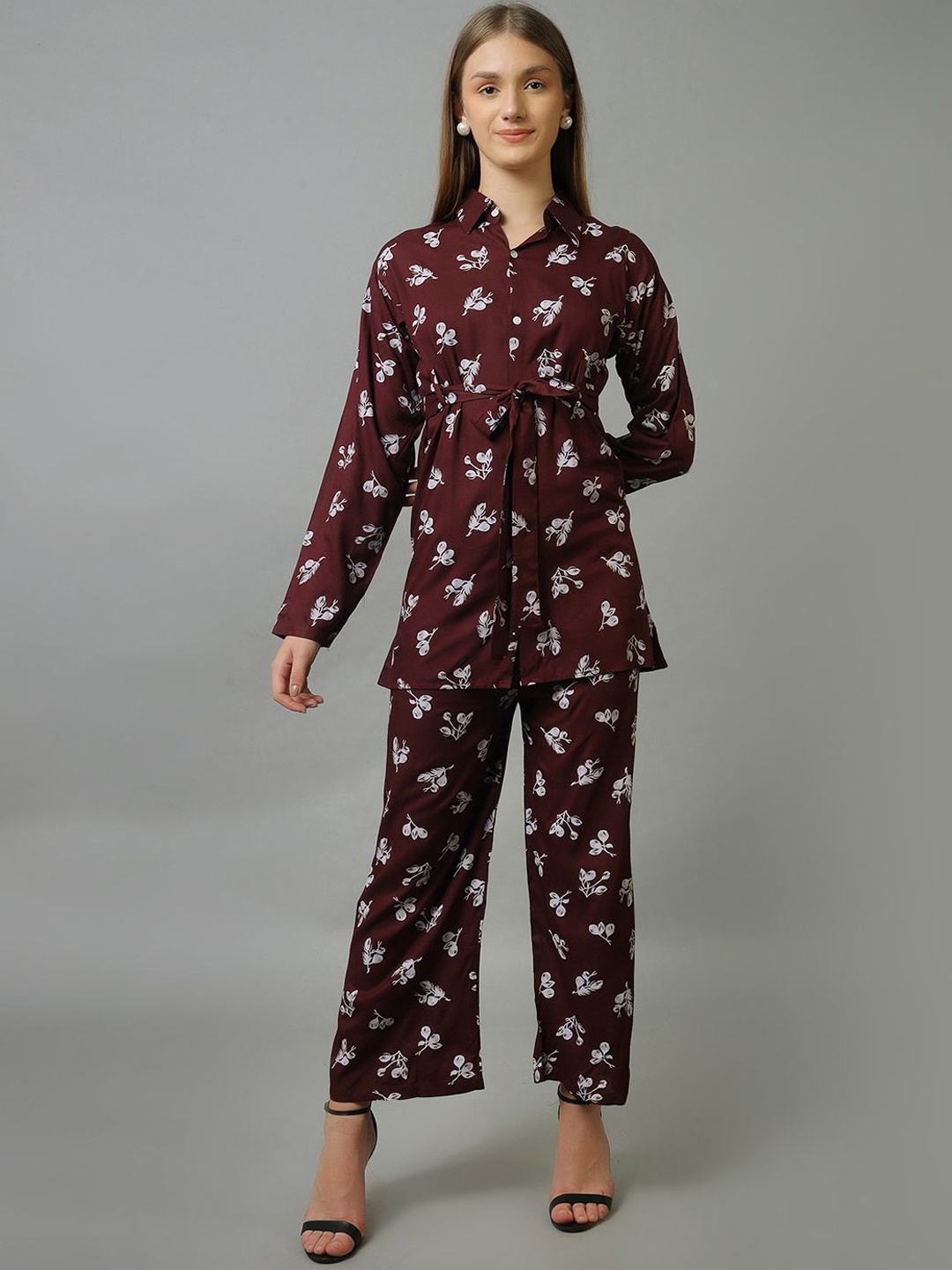 

Softwrap Printed Long Sleeve Tunic With Trouser Co-Ords, Maroon