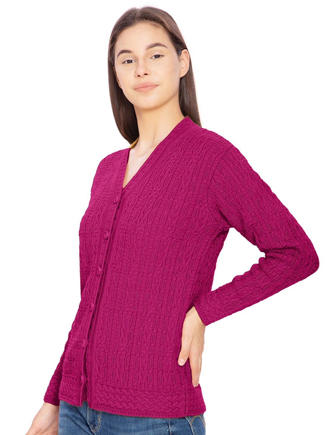 

BAESD Women V-Neck Woollen Cardigan, Magenta