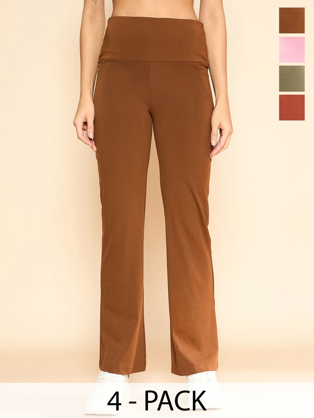 

COLOR CAPITAL Women Pack Of 4 Antimicrobial High-Rise Flared Tights, Brown