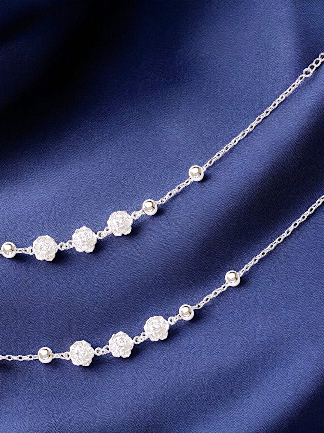 

Taraash Set Of 2 925 Sterling Silver Beaded Anklet