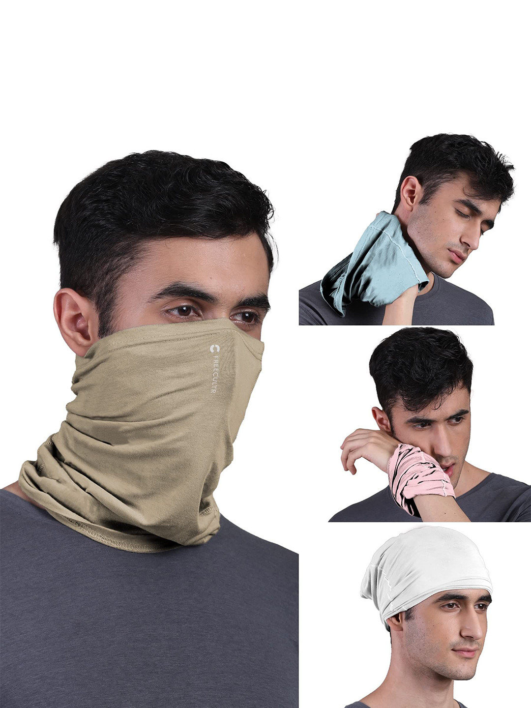 

FREECULTR Unisex Pack Of 4 Printed Anti Microbial Multipurpose Bandana Headband, Beige