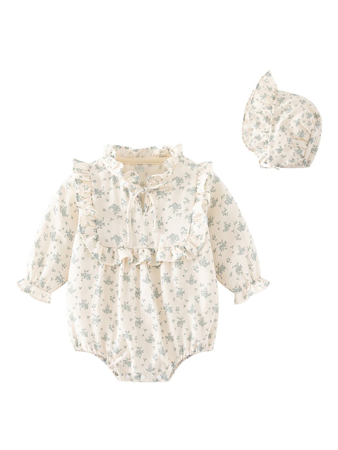 

StyleCast x Revolte Infant Girls Printed Cotton Bodysuit With Cap, Green