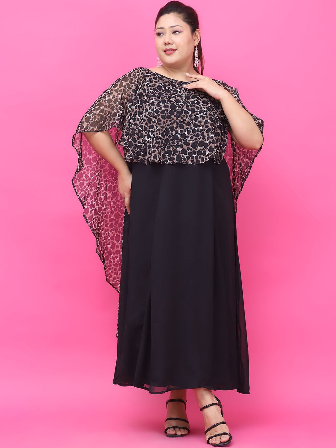 

theRebelinme Animal Printed Plus Size Georgette A-Line Maxi Dress, Black