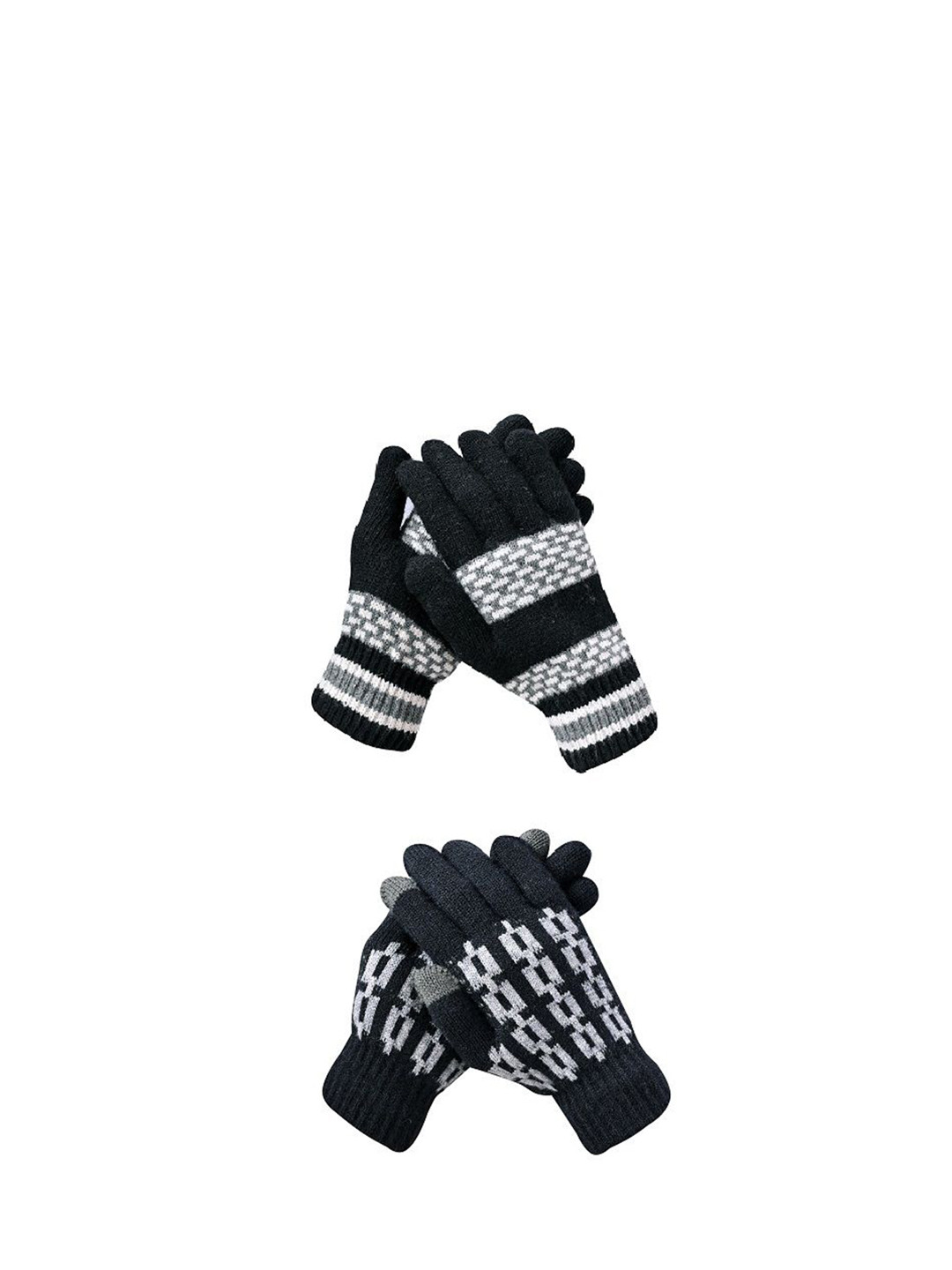 

LOOM LEGACY Men Striped Acrylic Winter Gloves, Black