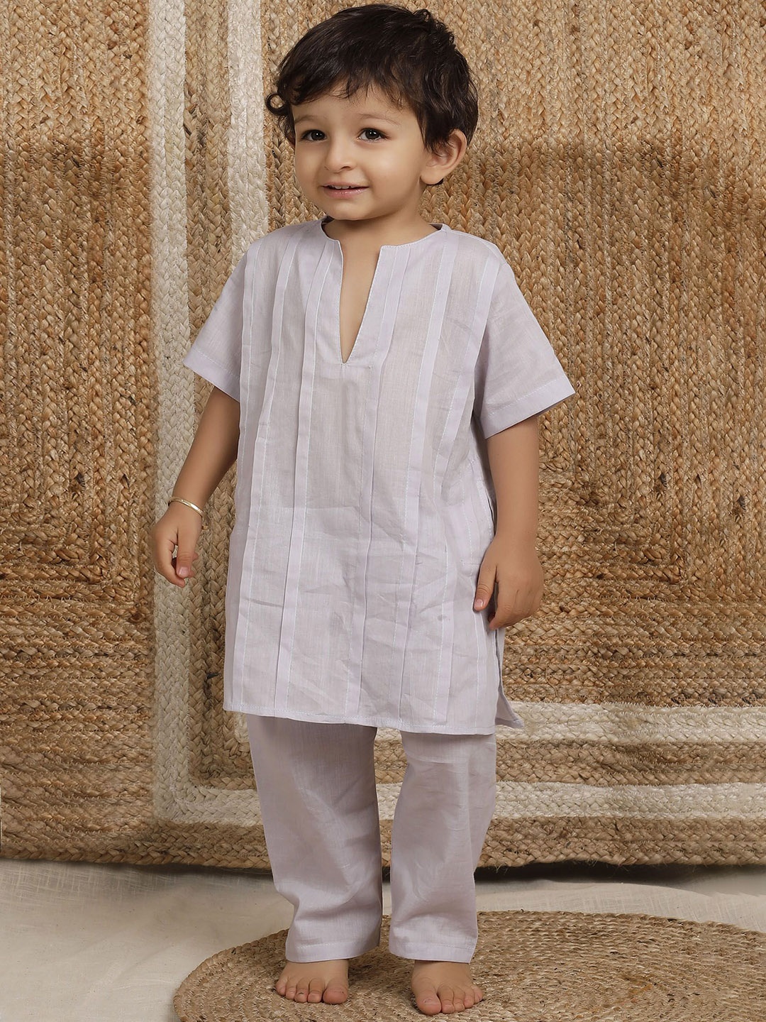 

TJORI Boys Striped Pure Cotton Kurta with Pyjamas, Grey