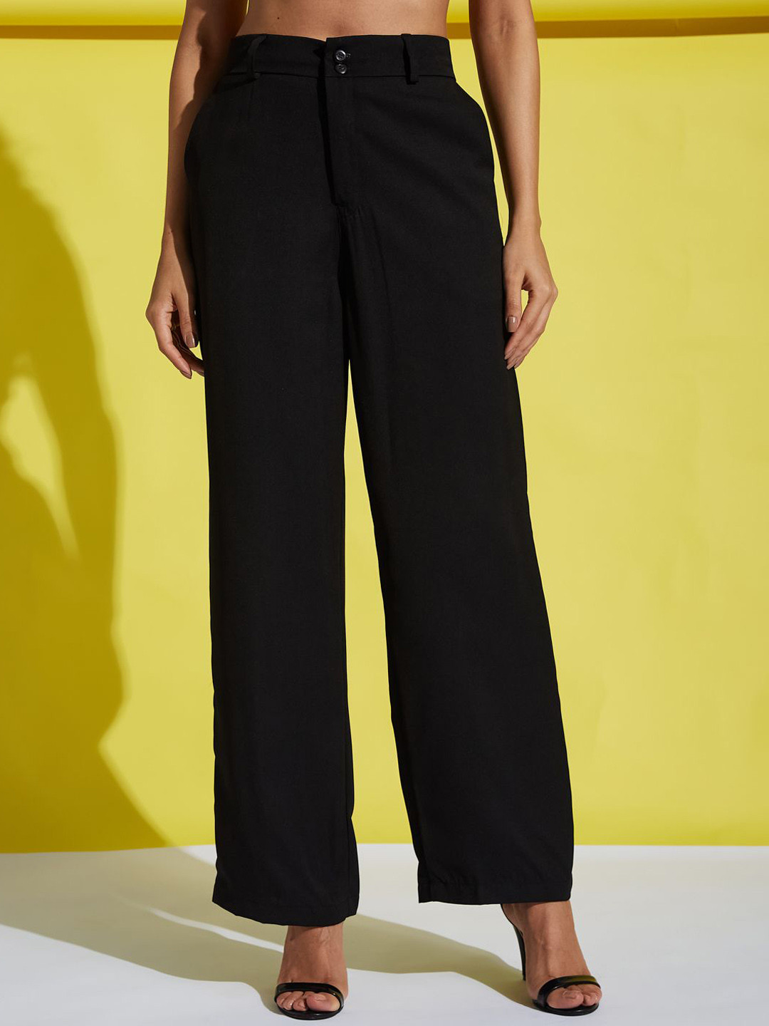 

AAHWAN Women Loose Fit High-Rise Korean Trousers, Black
