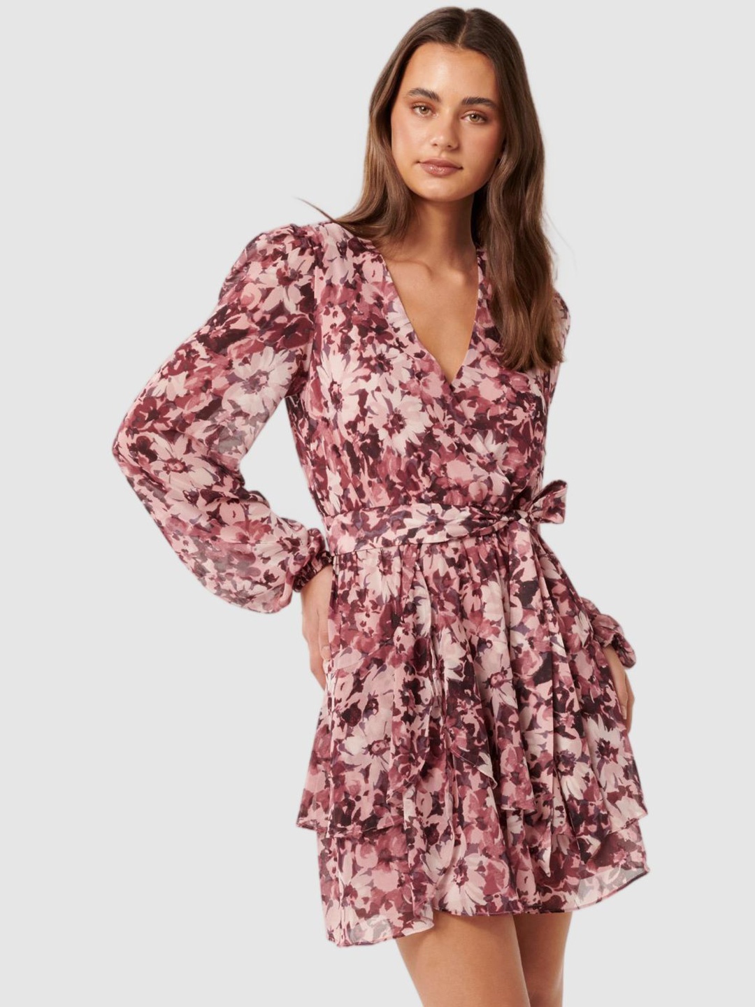 

Forever New Women Floral Printed Bishop Sleeve Fit & Flare Mini Dress, Multi