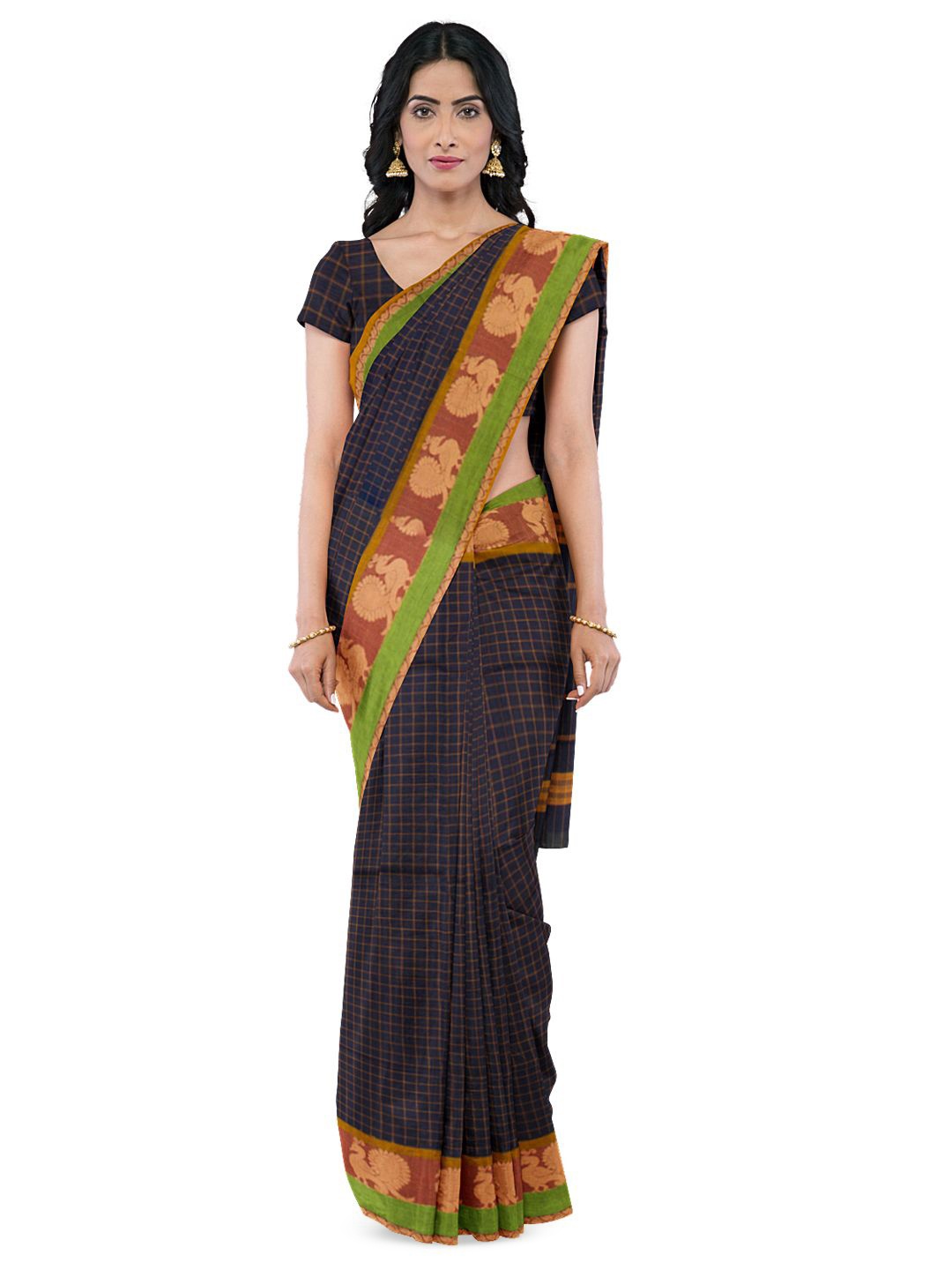 

Avishya Striped Zari Pure Cotton Kanjeevaram Saree, Blue