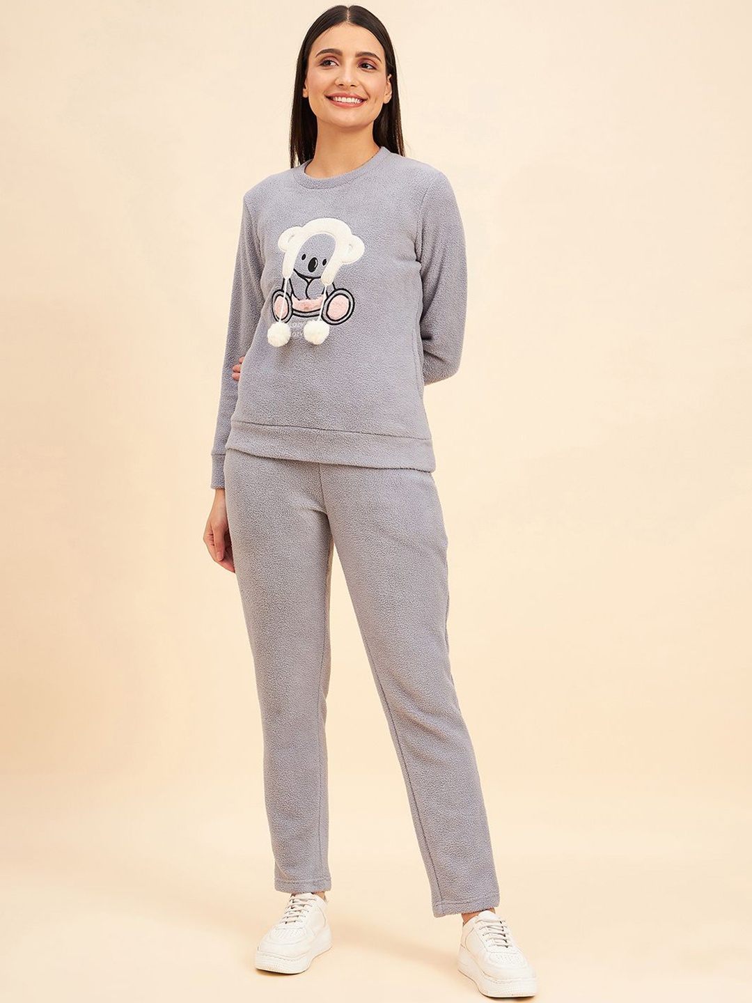 

Sweet Dreams Women Printed Round Neck Tracksuits, Grey