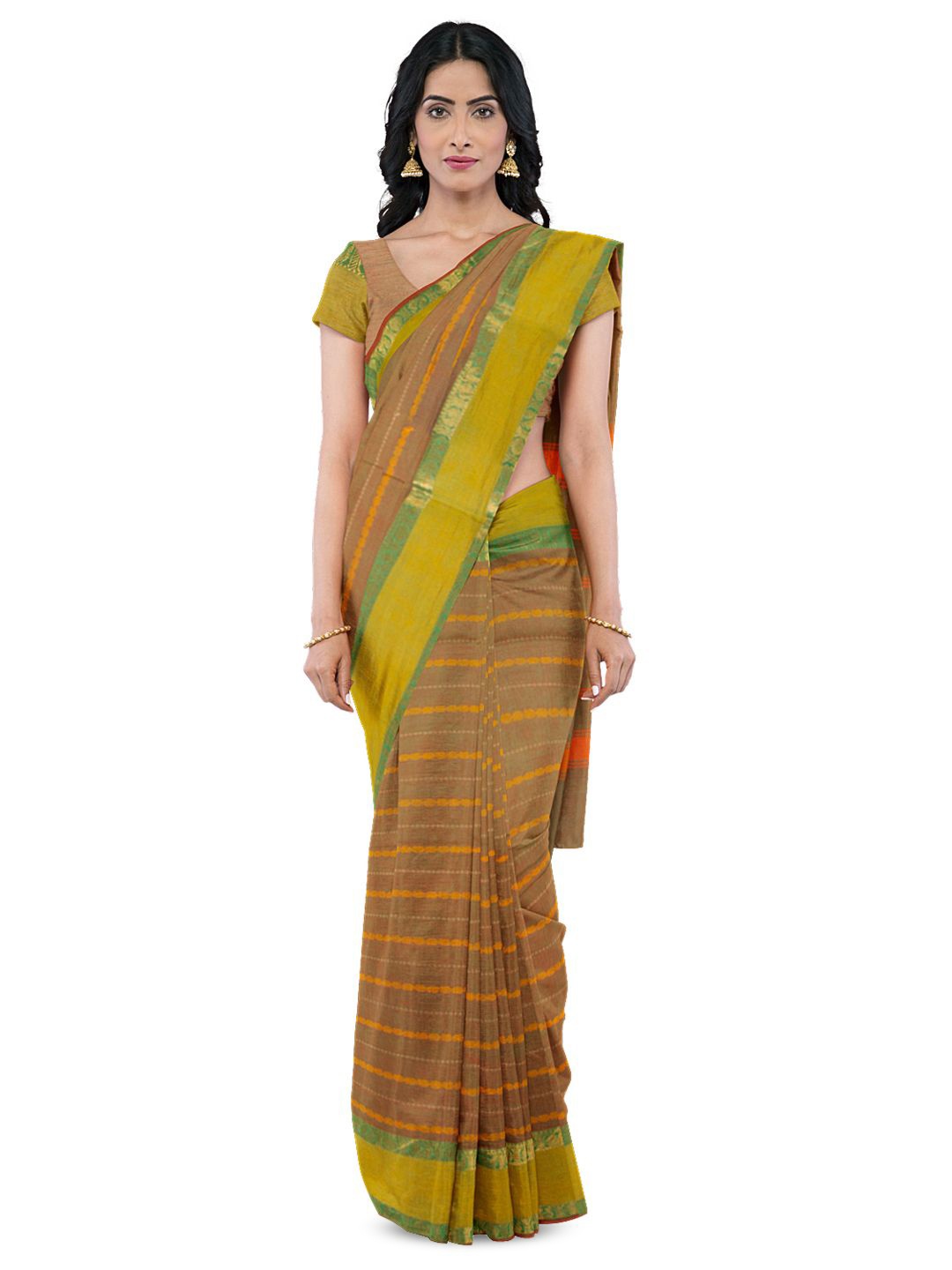 

Avishya Woven Design Zari Pure Cotton Kanjeevaram Saree, Green