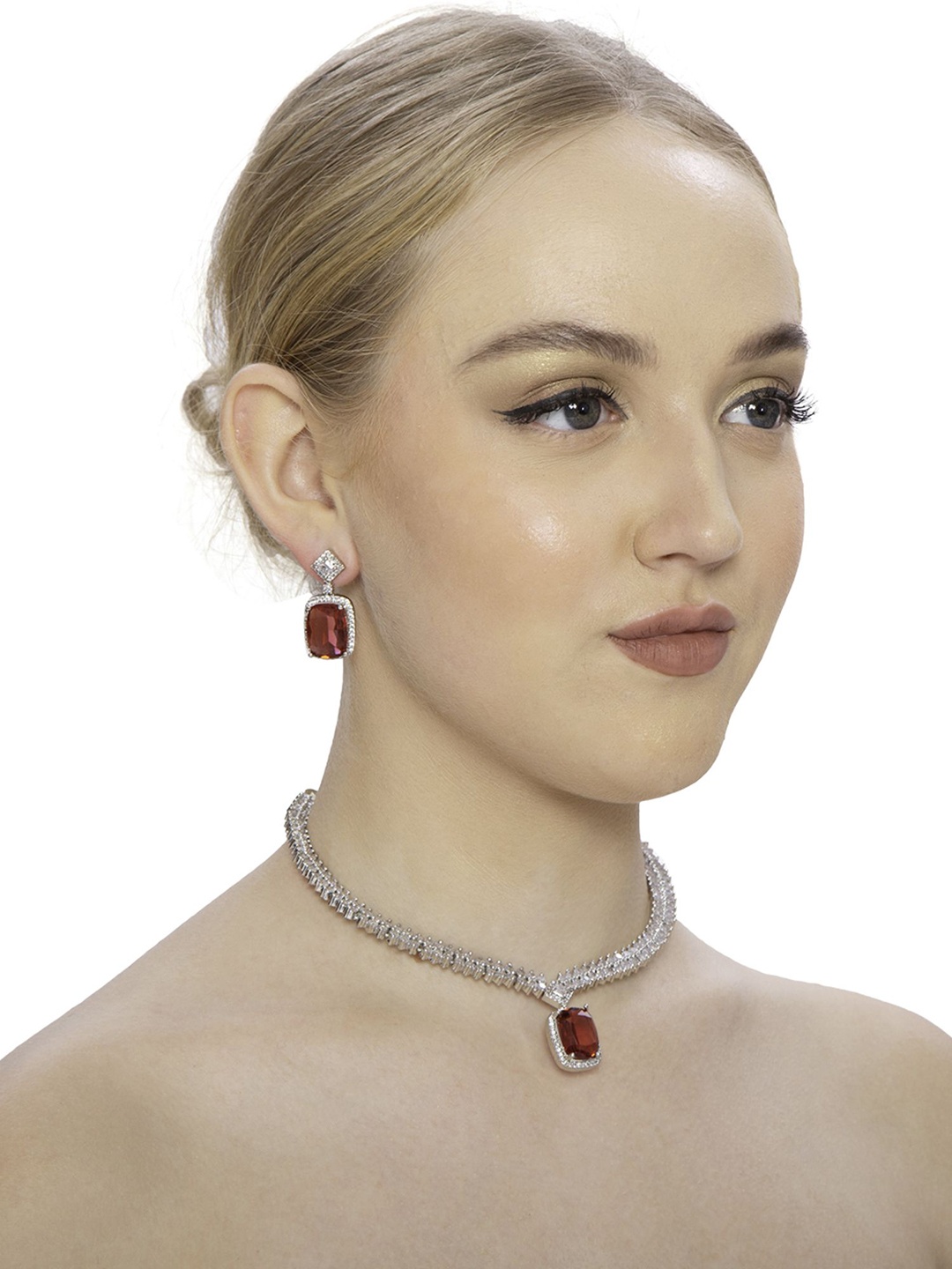 

Ladymania Silver-Plated AD-Studded Necklace and Earrings