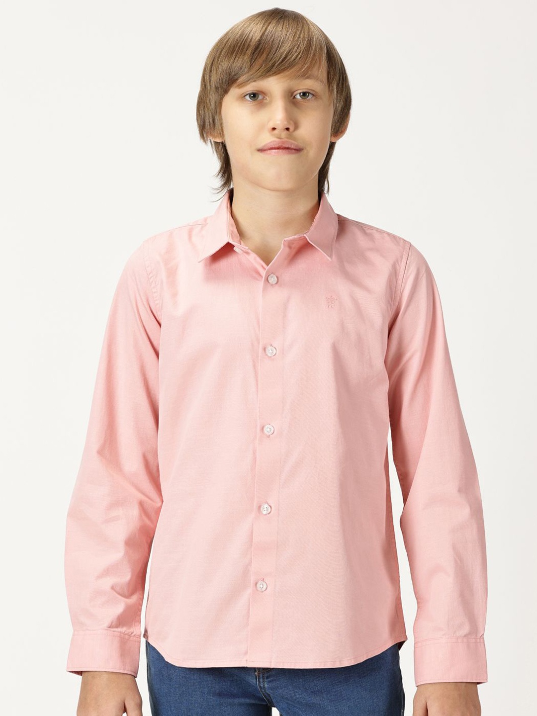 

French Connection Boys Premium Spread Collar Solid Cotton Casual Shirt, Peach