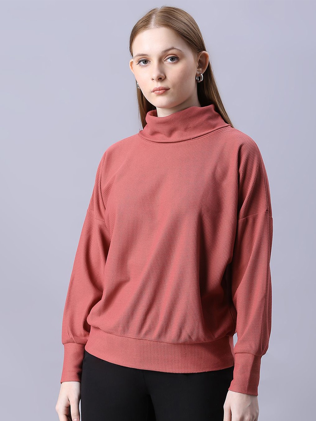 

Autumn Hues Self Design High Neck Top, Rust