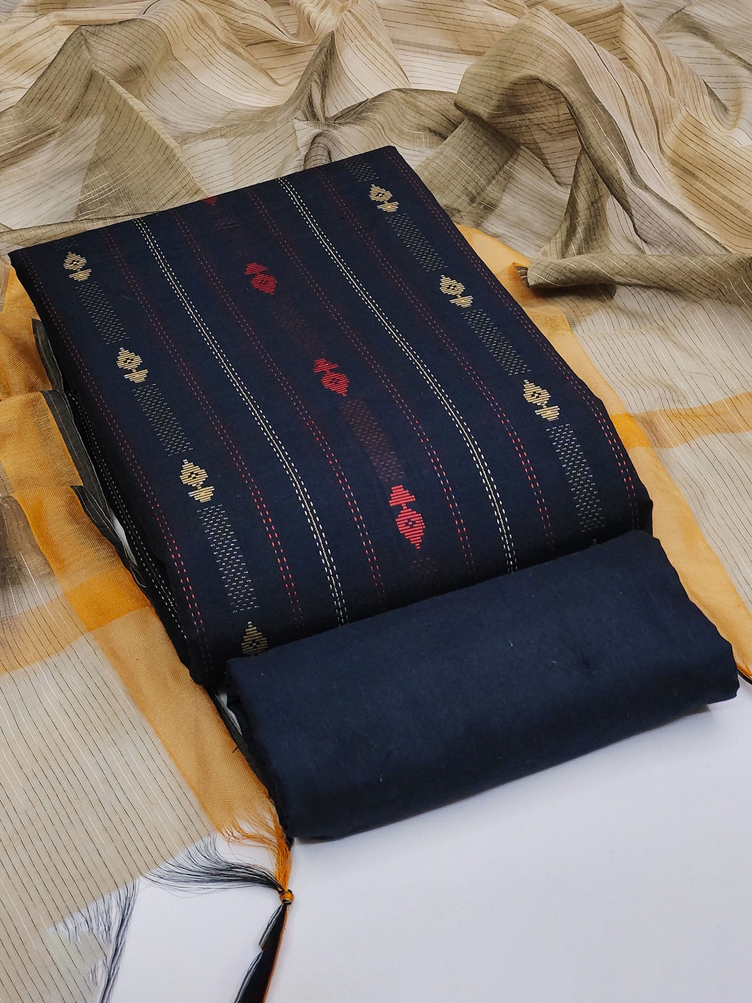 

Maroosh Ethnic Motifs Woven Design Unstitched Dress Material, Blue