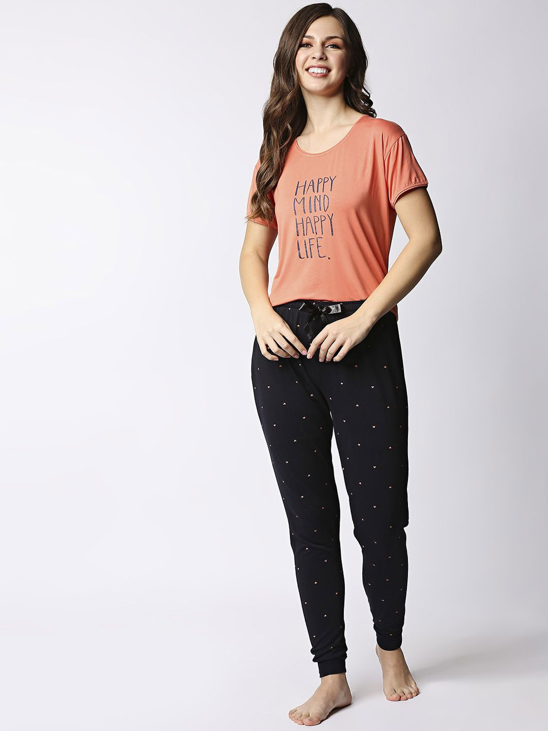 

I like me Women Typography Printed Night suit, Orange