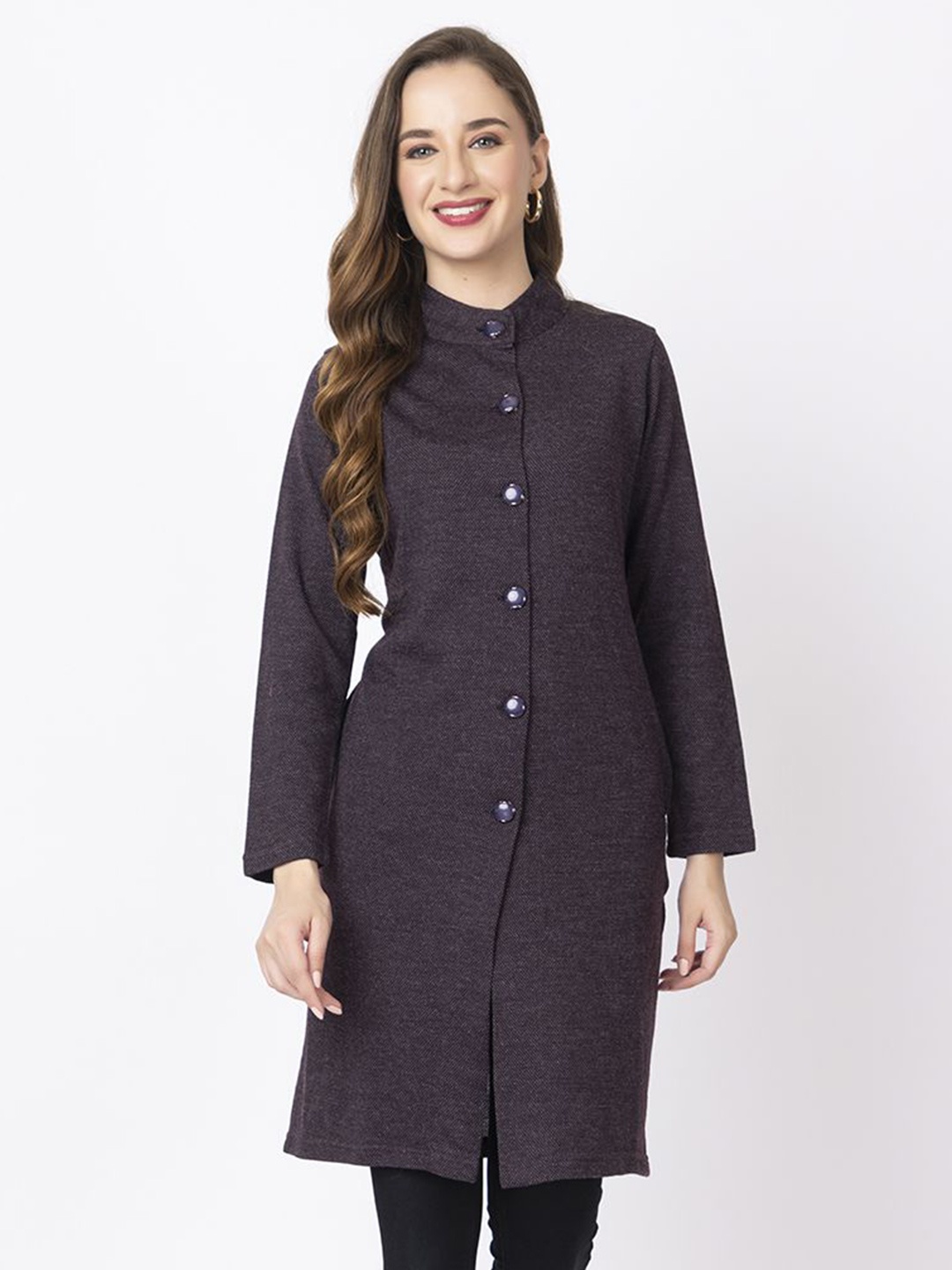 

KEIKO Women Geometric Self Design Longline Cardigan, Mauve
