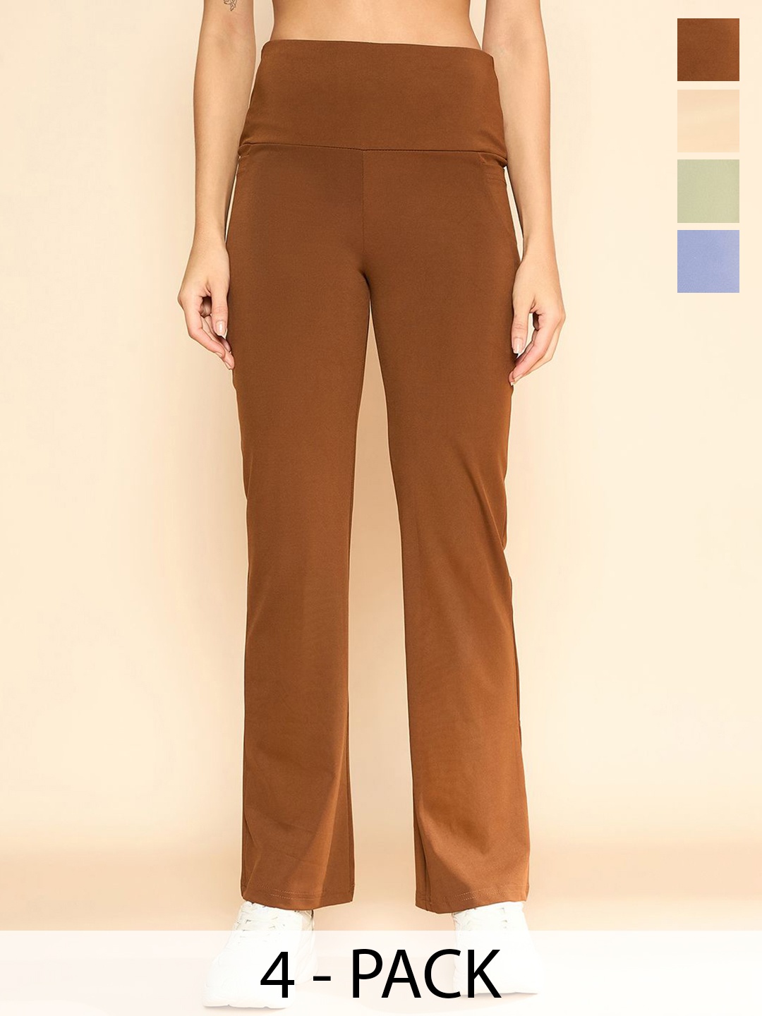 

COLOR CAPITAL Women Pack Of 4 Antimicrobial High-Rise Flared Tights, Brown