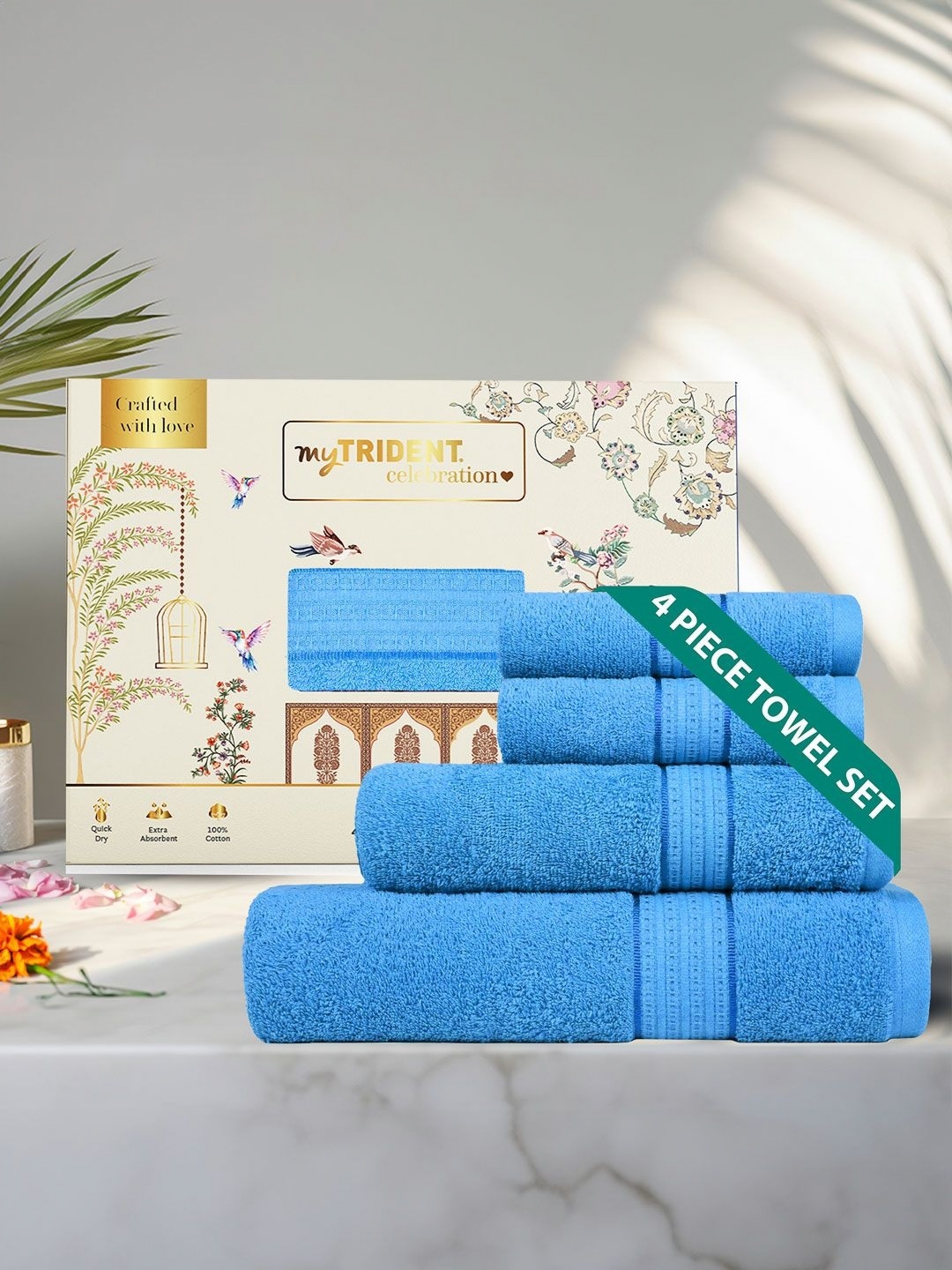 

MYTRIDENT Blue 4 Piece Cotton 450 GSM Towel Set