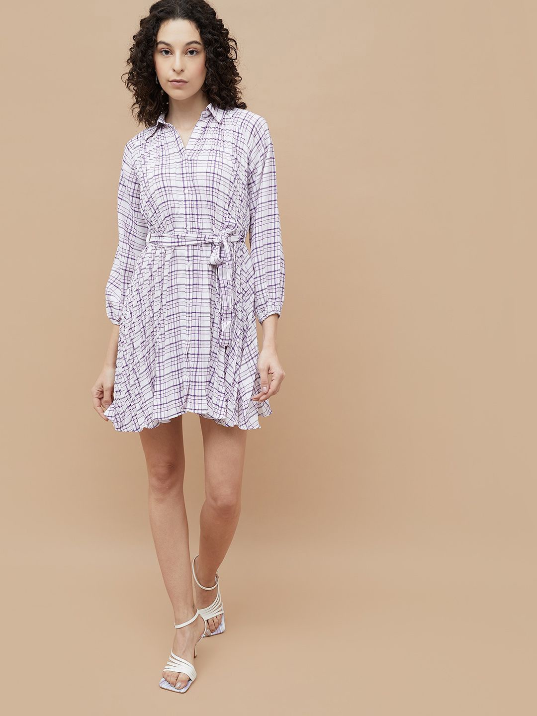 

Ginger by Lifestyle Women Checked Printed Puff Sleeves Shirt Dress, Mauve